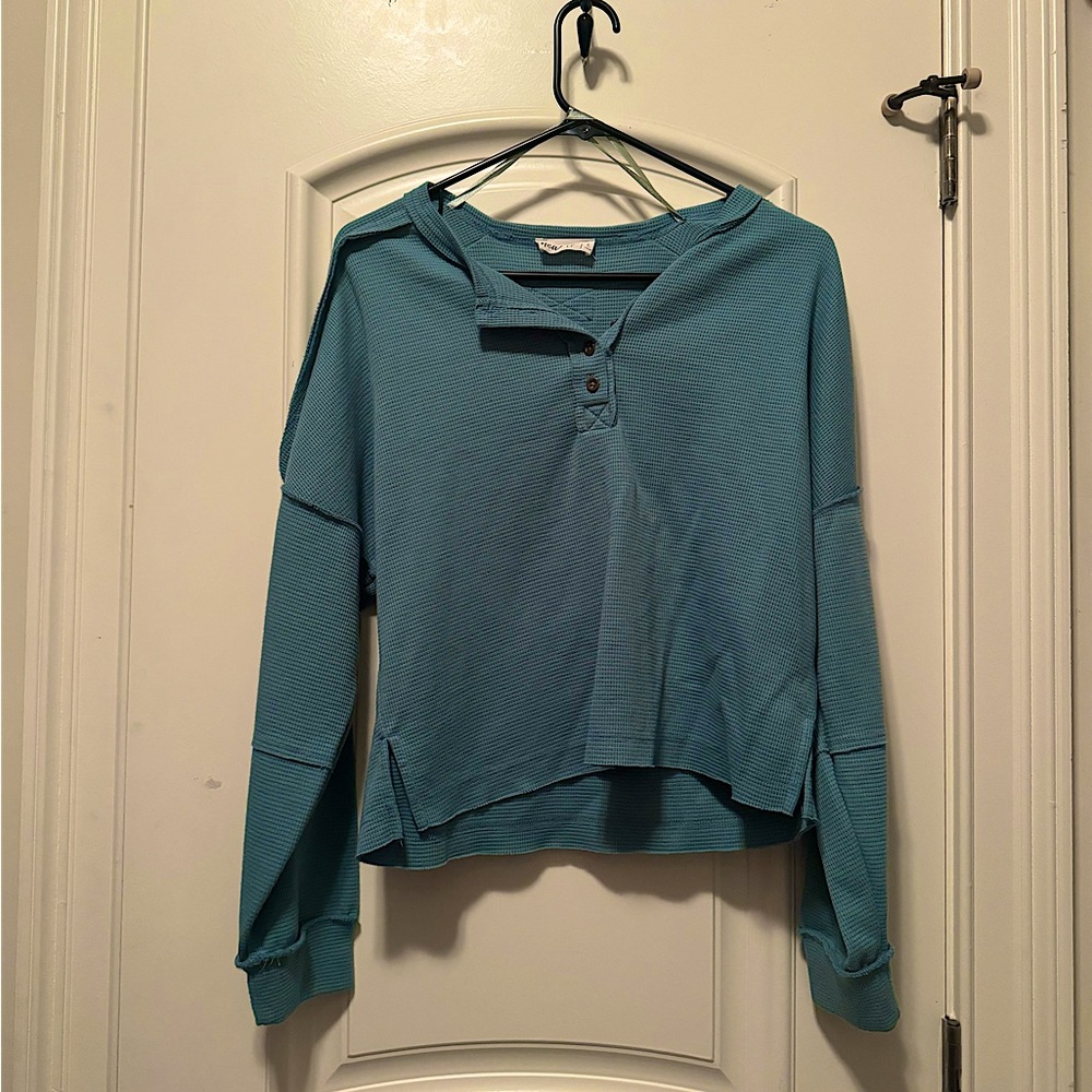 Teal/Aqua Waffle Henley Shirt